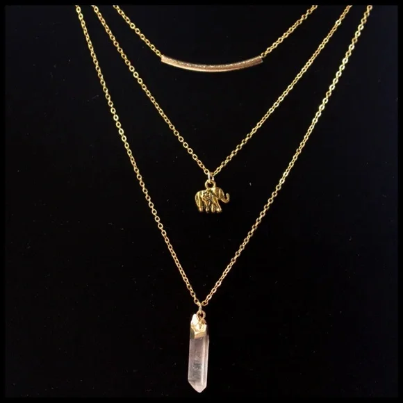 Layered Dainty Elephant Natural Quartz Necklace - Picture 2 of 4